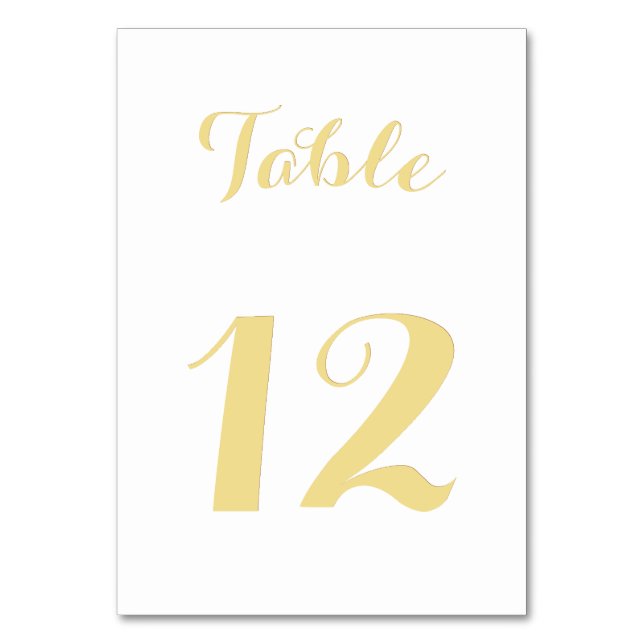 Elegante White Imitats Gold Script Chic Wedding Pa Tischnummer (Vorderseite)