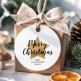 Elegante White Imitats Gold Star Frohe Weihnachten Geschenkanhänger