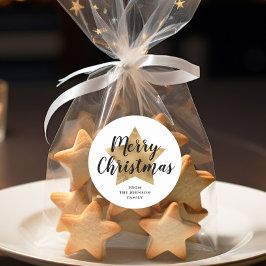 Elegante White Imitats Gold Star Frohe Weihnachten Runder Aufkleber