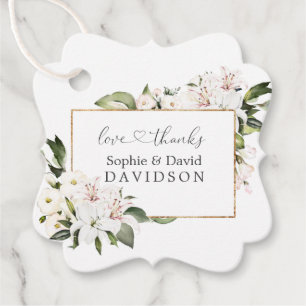 Elegante White Imperial Lilies Gold Wedding Geschenkanhänger