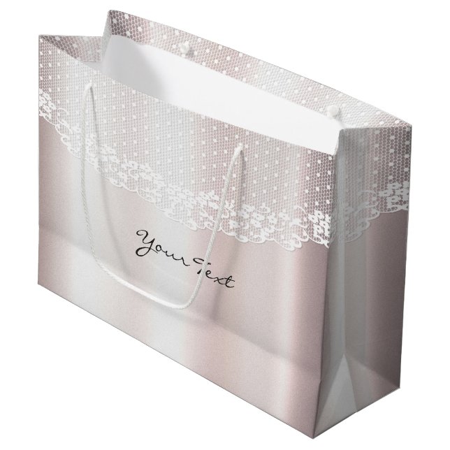 Elegante White Lace Floral Geschenktasche Große Geschenktüte (Vorderseite Schrägansicht)