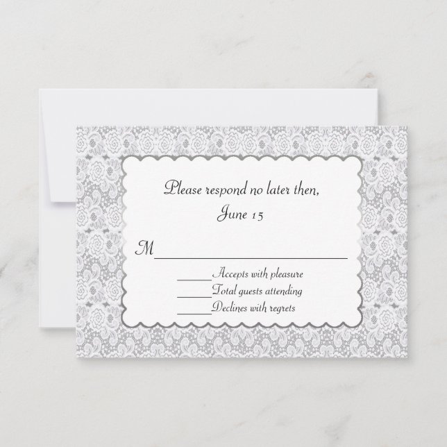 Elegante White Lace Wedding Response Card RSVP Karte (Vorderseite)