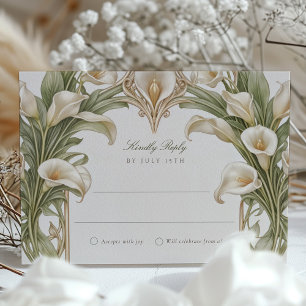 Elegante White Lilies Art Nouveau Wedding RSVP Car Einladung