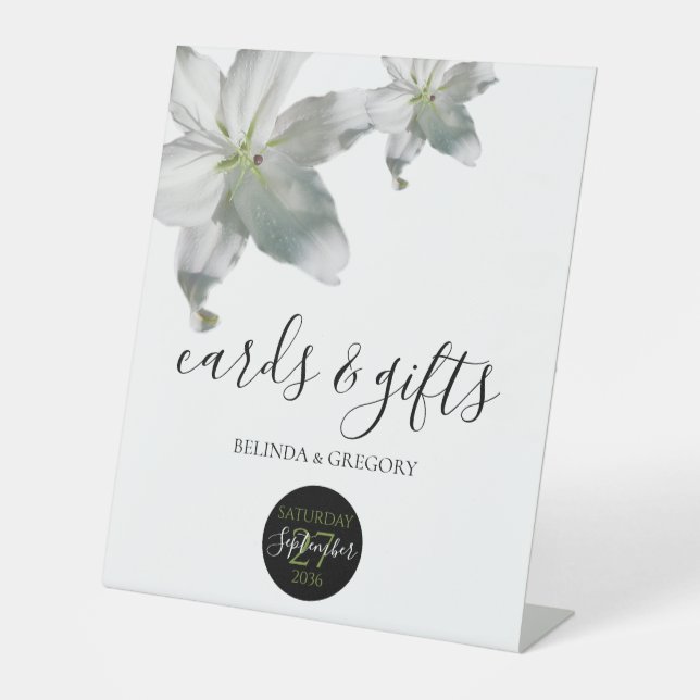 Elegante White Lilies Wedding Cards & Gifts Sockelschild (Vorderseite)