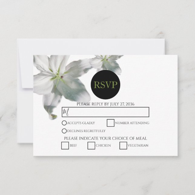 Elegante White Lilies Wedding RSVP Cards (Vorderseite)
