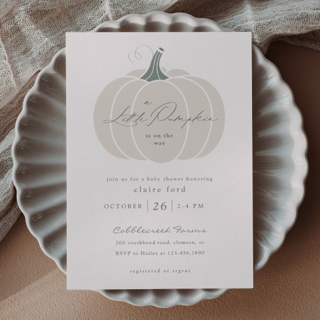 Elegante White Little Pumpkin Fall Baby Dusche Postkarte (Elegant White Little Pumpkin Baby Shower Invitation Postcard.)