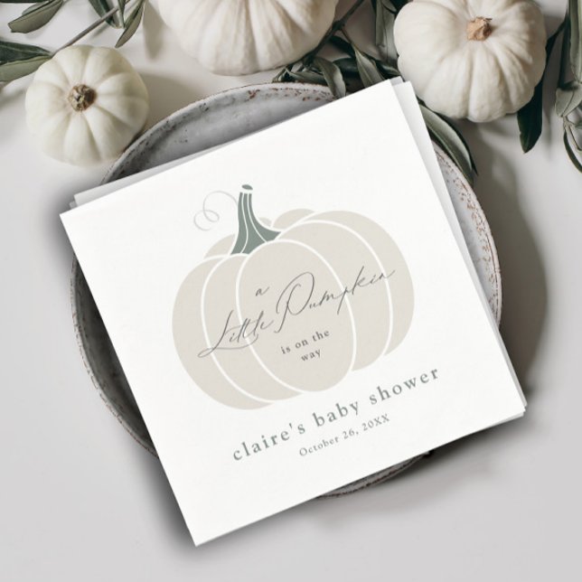 Elegante White Little Pumpkin Fall Baby Dusche Serviette (Elegant White Little Pumpkin Baby Shower Napkins.)