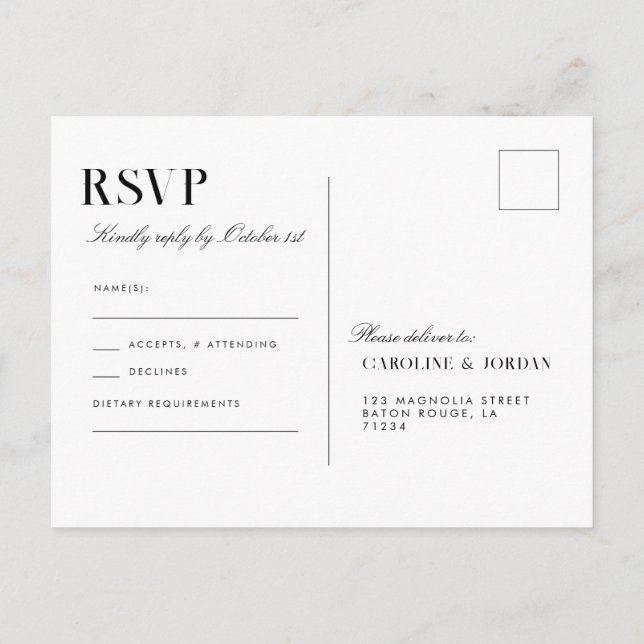 Elegante White Magnolia Illustration Wedding RSVP Postkarte (Rückseite)