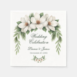 Elegante White Magnolia Winter Wedding Pine Tree Serviette
