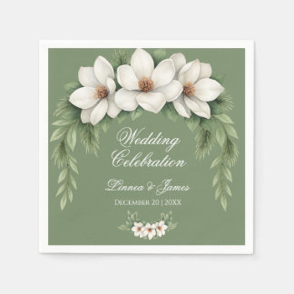 Elegante White Magnolia Winter Wedding Pine Tree Serviette