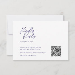 Elegante White & Navy Blue QR Code RSVP Karte