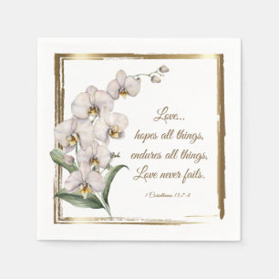 Elegante White Orchids Bible Verse Hochzeit Serviette