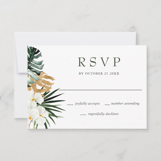 Elegante White Orchids Bohemische Wedding RSVP Car Karte (Vorderseite)