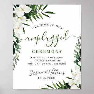 Elegante White Orchids Unplugged Wedding Zeremony Poster