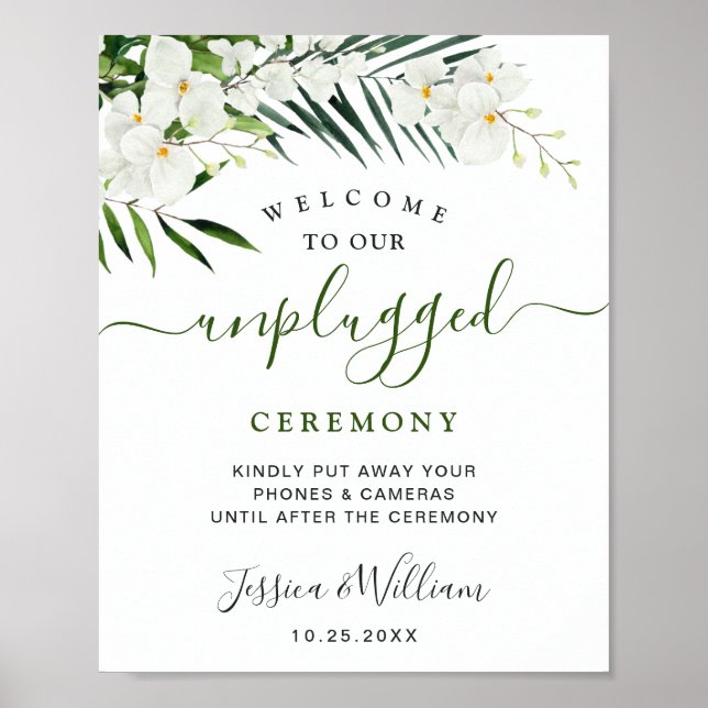 Elegante White Orchids Unplugged Wedding Zeremony Poster (Vorne)
