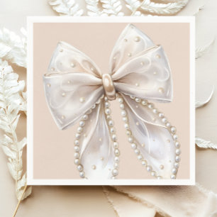 Elegante White Pearl Bow Baby Shower Serviette