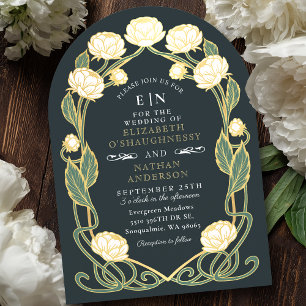 Elegante White Peony Art Nouveau Floral Wedding Einladung
