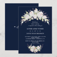 Elegante White Pink Roses Navy Blue Wedding