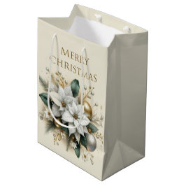 Elegante White Poinsettia Blume Geschenktasche Mittlere Geschenktüte