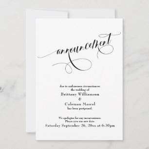 Elegante White Postponed Wedding Announcement Einladung