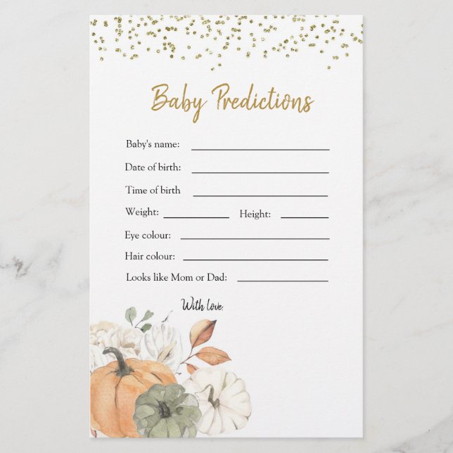 Elegante White Pumpkin Baby Shower Baby Vorhersage (Vorderseite)