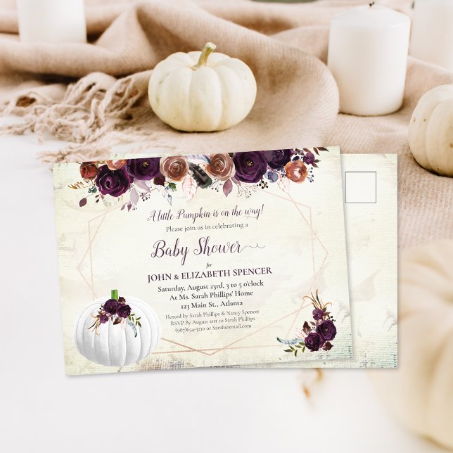 Elegante White Pumpkin Couples Baby Dusche Postkarte (Von Creator hochgeladen)