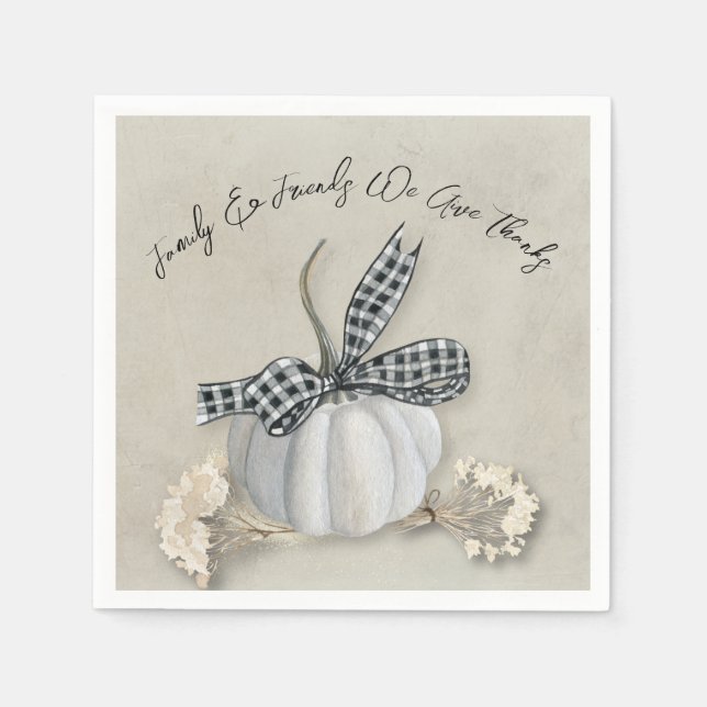 Elegante White Pumpkin Fall Erntedank Familie Serviette (Vorderseite)