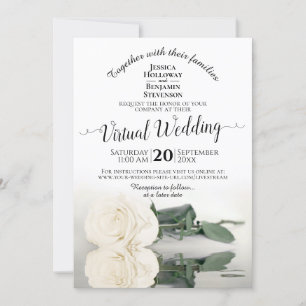 Elegante White Reflating Rose Virtual Wedding Einladung