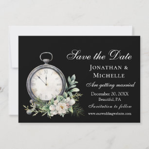 Elegante White Rose auf Vintager Schwarzer Uhr Hoc Save The Date