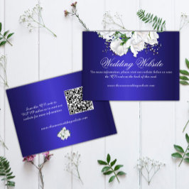 Elegante White Rose Bouquet Blue Wedding Website Begleitkarte