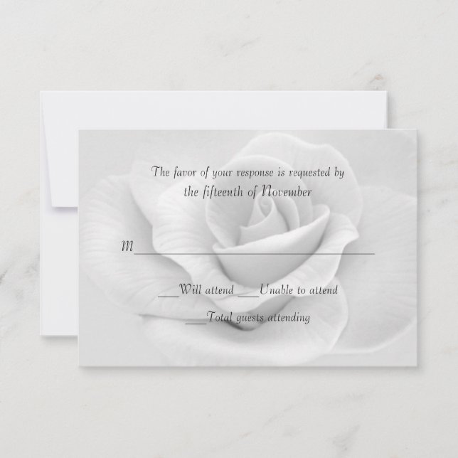Elegante White Rose Custom Wedding Response Card RSVP Karte (Vorderseite)