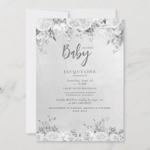 Elegante White Rose Floral Baby Dusche Einladung