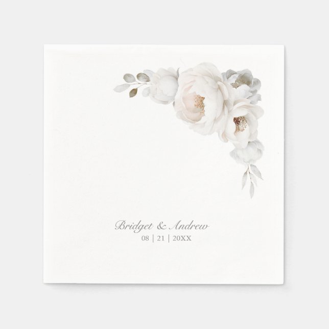 Elegante White Rose Floral Wedding Serviette (Vorderseite)