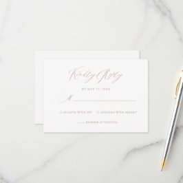 Elegante White Rose Gold Calligraphy Wedding RSVP Karte