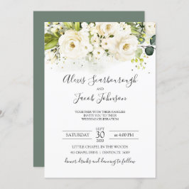 Elegante White Rose & Gold Cursive Wedding Einladung