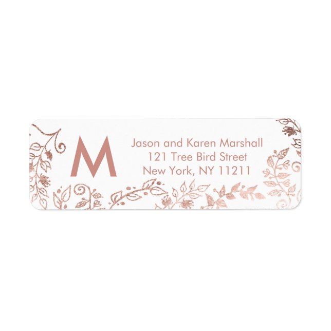 Elegante White Rose Gold Floral Address Labels (Vorne)