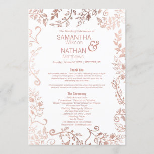 Elegante White Rose Gold Floral Wedding Programm