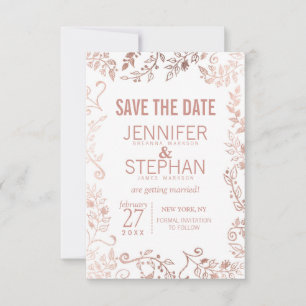 Elegante White Rose Gold Floral Wedding Save The Date