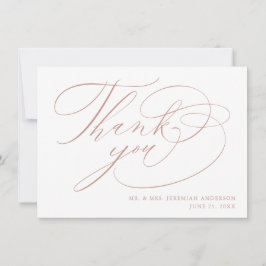 Elegante White Rose Gold Moderne Script Hochzeit Dankeskarte