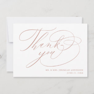 Elegante White Rose Gold Moderne Script Hochzeit Dankeskarte