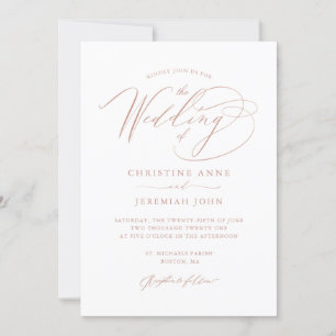 Elegante White Rose Gold Moderne Script Hochzeit Einladung