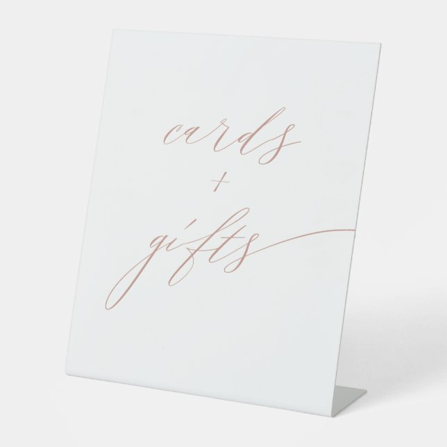 Elegante White Rose Gold Script Cards Geschenke Sockelschild (Vorderseite)