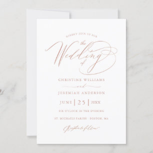 Elegante White Rose Gold Script Minimalistische Ho Einladung