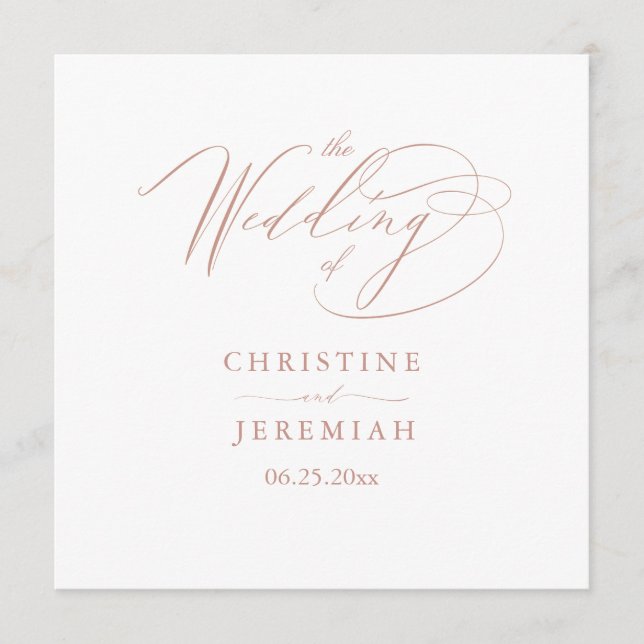 Elegante White Rose Gold Script Typografy Wedding Programm (Vorderseite)