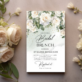 Elegante White Rose Green Bridal Brunch Einladung