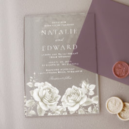 Elegante White Rose Vintage Hochzeit Acryleinladungen