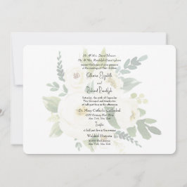 Elegante White Rose Watercolor Wedding Rounded Einladung