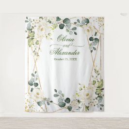 Elegante White Rose Wedding Foto Stand Hintergrund Wandteppich
