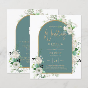 Elegante White Roses All-in-1 Wedding Einladung UA