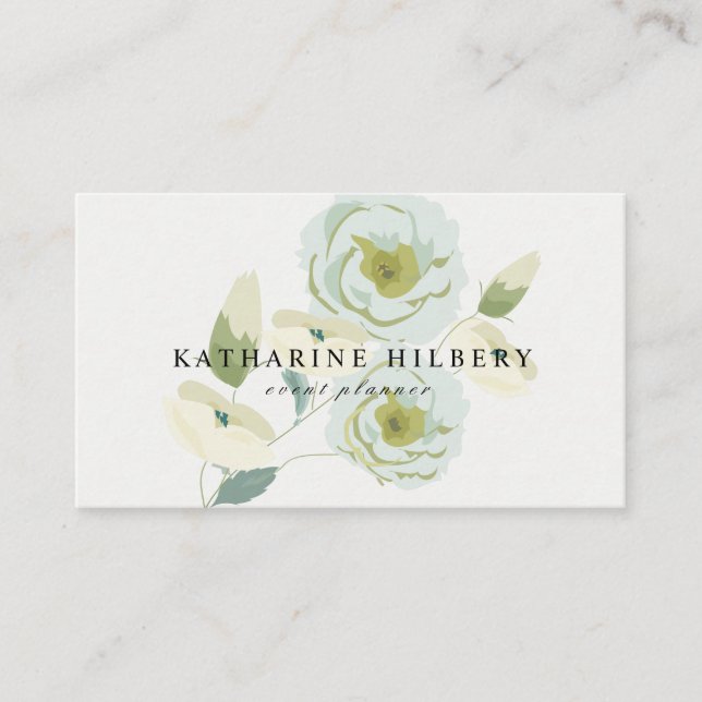 Elegante White Roses Business Card Visitenkarte (Vorderseite)
